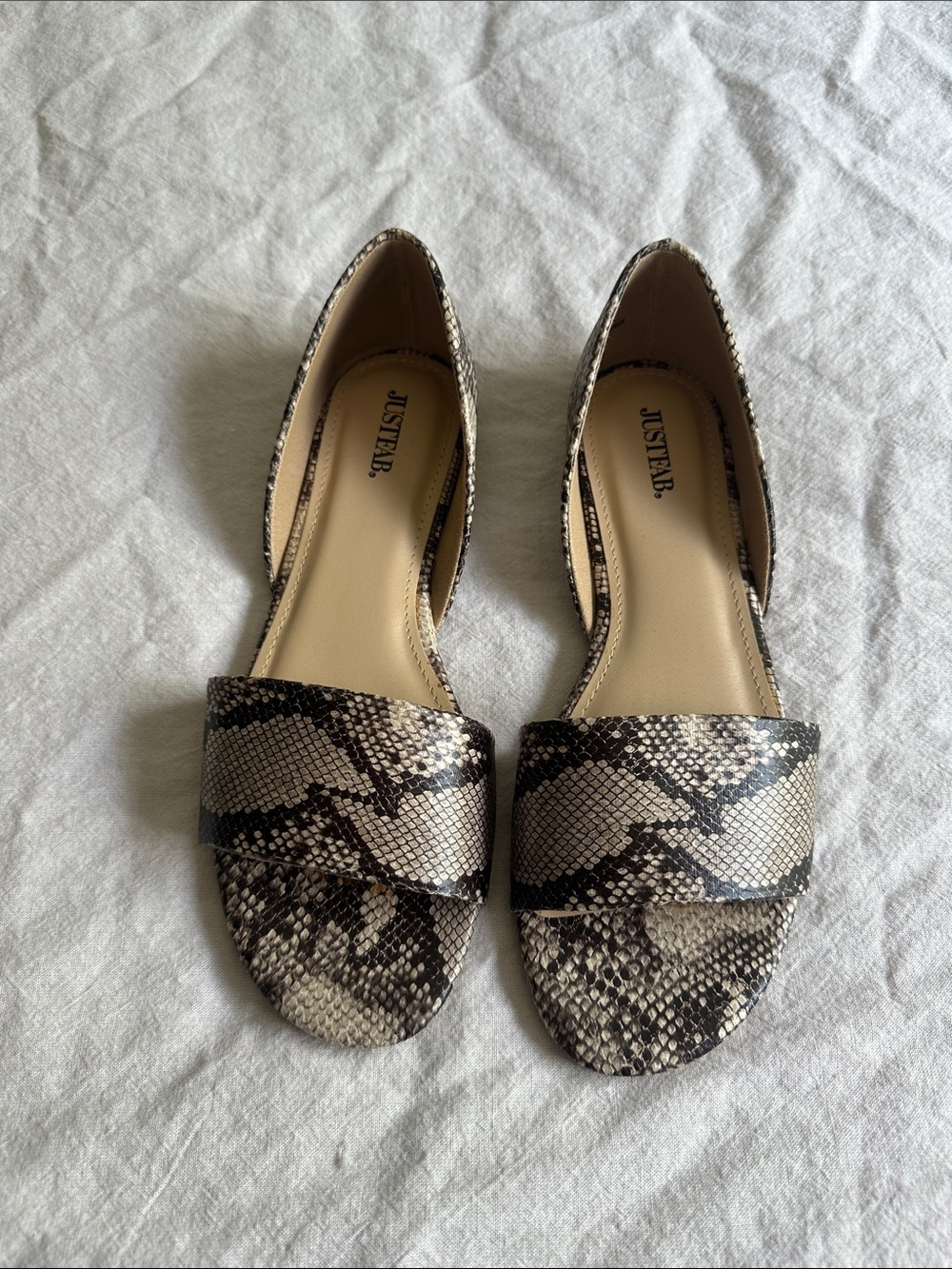 JustFab Beige and Black Snake-Print Flats